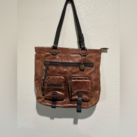 Handbags - The Sak Purse Brown Leather Tote Bag with Black Straps